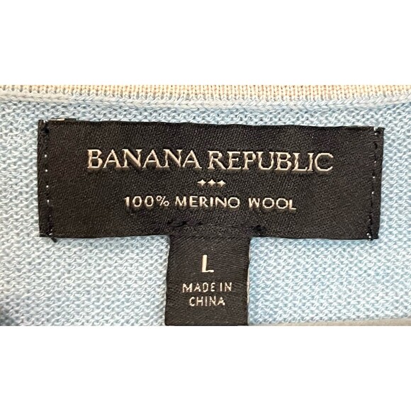 Banana Republic 100% Merino Wool Men's Knit Sweater L Blue V-Neck Pullover Cozy - Picture 5 of 6